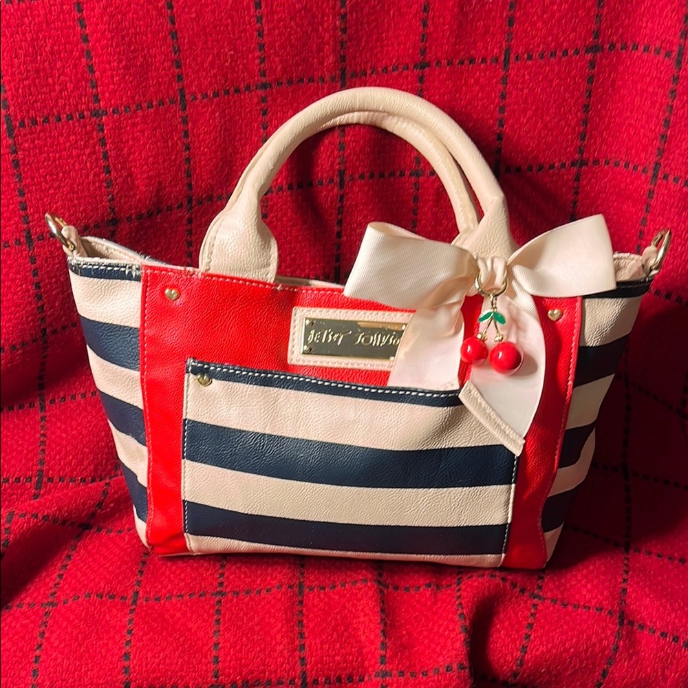 Betsey Johnson Red and Blue Satchel with Nautical Charm